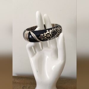 Brighton Retired Dinasty Black and Silver Cristal Enamel Bangle Bracelet